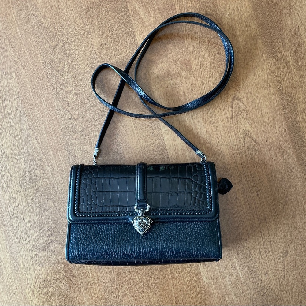 Brighton Elegant Black Croc-Embossed Crossbody Bag